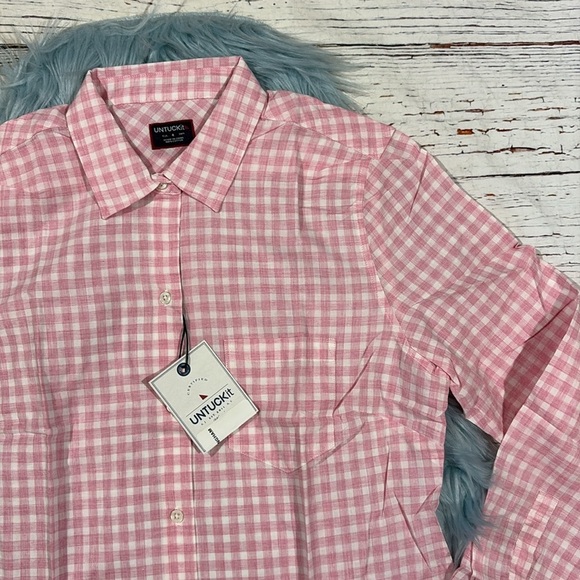 NWT UNTUCKit Calina Women’s Pink & White Gingham Long Sleeve Button Down Shirt - Picture 5 of 9